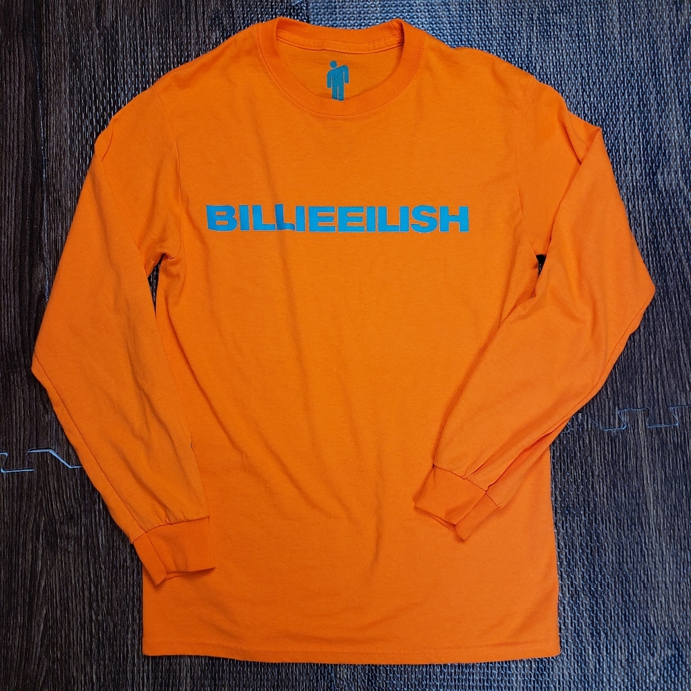 Billie Eilish Tshirt Long Sleeve Orange Teal S EUC